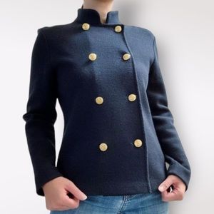 VTG 90s Lauren Ralph Lauren 100% Merino Wool Navy Sweater Military Jacket Medium